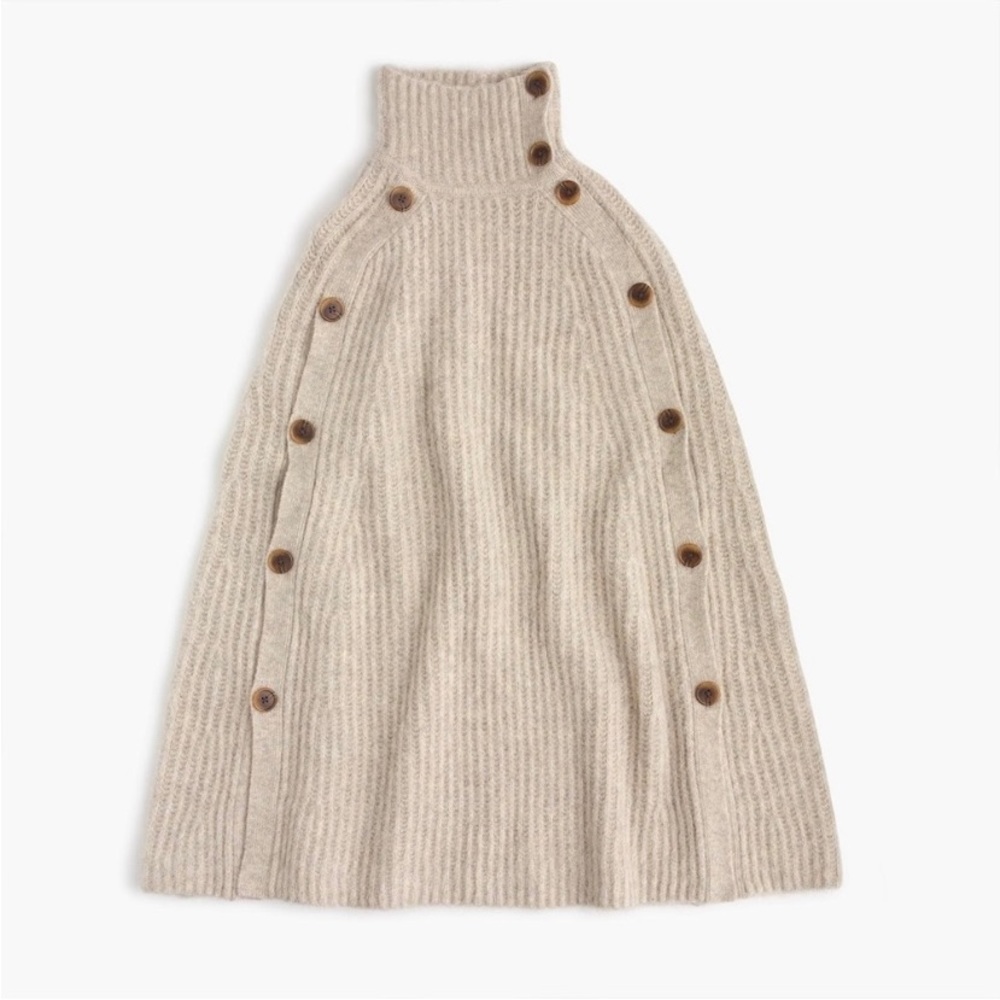 J. Crew Neutral Ribbed Button-Shoulder Poncho - Picture 3 of 12